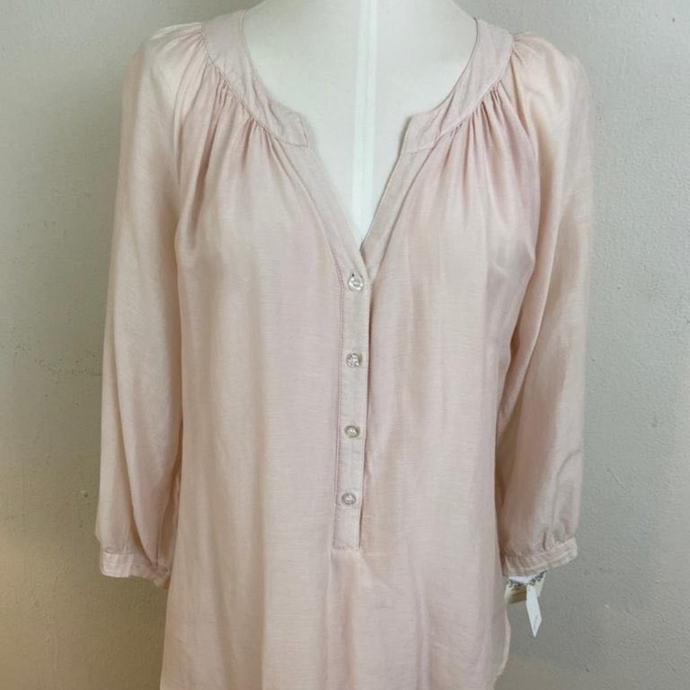 Soft Surrounding Cotton Silk Bohemian Long Sleeve Pastel Peach Blouse